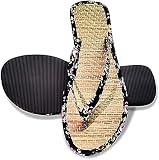 Pateacd Unisex Bambus Flip Flops, Sommer Bringt Blumen Hausschuhe Bequeme Flache Flip Flops mit rutschfeste Sohle Schöne Braid Bambus Rattan Zehentrenner schweißfeste Beach Sandalen,Schwarz,39