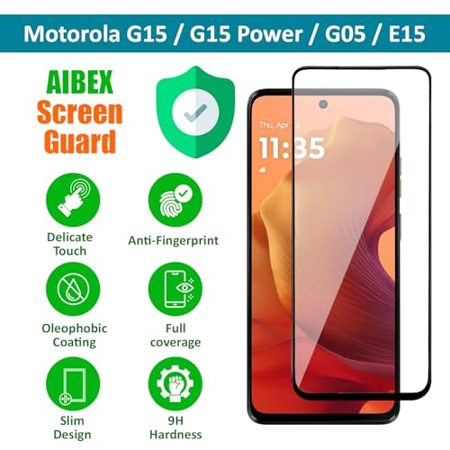 Image of AIBEX Tempered Glass for Motorola G15 / Motorola G15 Power /Motorola G05 / Motorola E15 | 9H Hardness | Anti-Glare & Anti-Fingerprint | Water Resistant|Edge-to-Edge Full Screen Protector|Bubble-Free