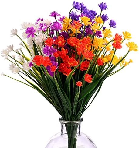 Artificial Fake Flowers 5 Bundles of 5 Colors Outdoor UV Resistant Greenery Shrubs Plants Indoor Outside Hanging Planter Home Garden Decorating