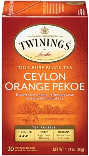 Twinings Ceylon Orange Pekoe Individually Wrapped Tea Bags, 20 Count Pack of 6, Crisp Refreshing Black Tea, Caffeinated