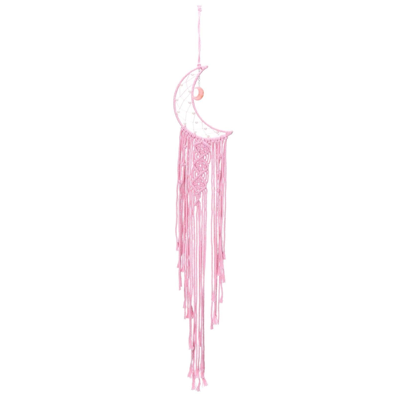 Wind Chime Moon Cotton Rope Dream Catcher, Nordic Style Dreamcatcher Lace Woven Wall Hanging Windchime(Rose)