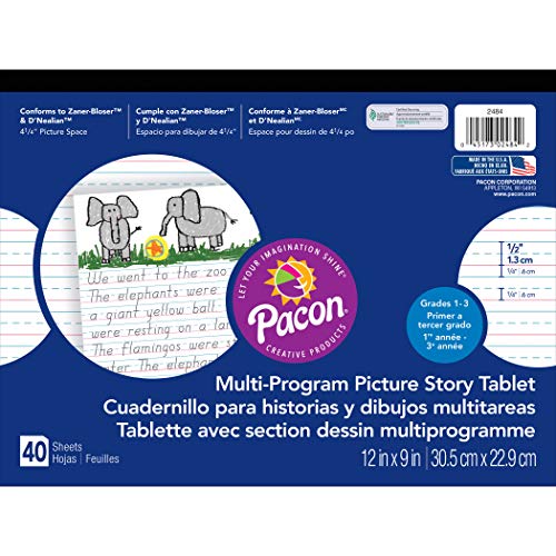 Pacon Handwriting Paper, D Nealian Grades 1-3   Zaner-Bloser Grade 2, 1 2  x 1 4  x 1 4  Ruled & 4-1 4  Picture Story Space 12  x 9 , Ruled Long, 40 Sheets