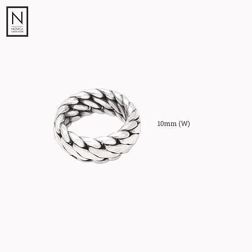 Miniatura 6 de NOVICA  Anillo de cadena trenzada de plata de ley 925 para hombre Sanca Kembang Python Plata de ley Sin piedras preciosas