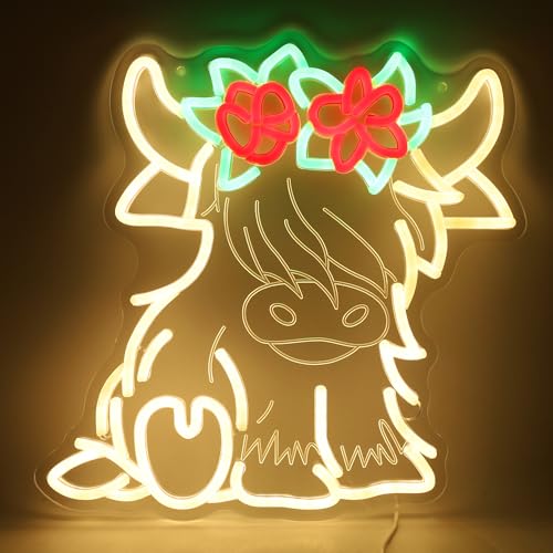 Image of Highland Cow Neon Sign,Cute Neon Lights for Kids Room Decor,USB Powered LED Light Up Signs for Bedroom,Farmhouse,Party Decorations,Gift for Birthday,Christmas