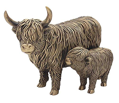 The Leonardo CollectionBronze Highland Cow & Calf Figurine For Home & Office | Home Decor Ornaments Gift For Women & Men | Beautiful Figurine For Indoor & Outdoor | Living Room Decor Ornaments