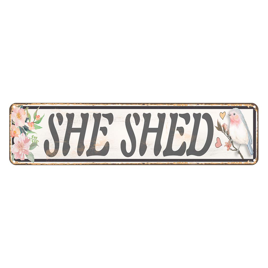 She Shed Tin Sign Vintage Decor Home Garden Patio Wall Decoration Woman Cave Sign 4x16 Inch Metal Plaque