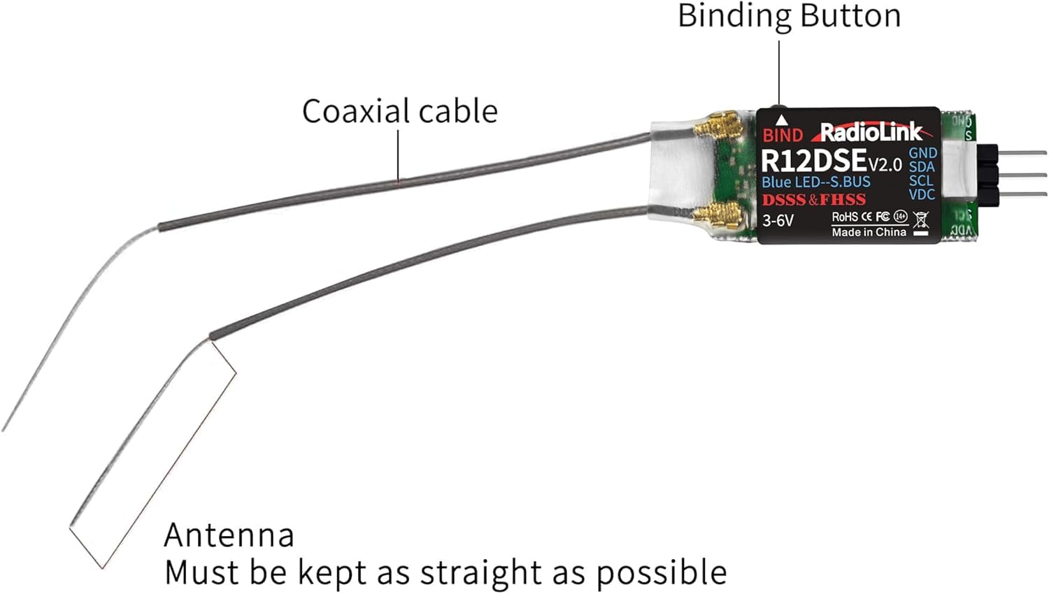 Radiolink R12DSE RC ricevitore 12 canali 2,4 GHz SBUS/PPM tensione elemetria e ampia portata per telecomando AT9/AT9S/AT9S Pro AT10II/AT10 per droni da corsa FPV, quadcopter ed elicotteri
