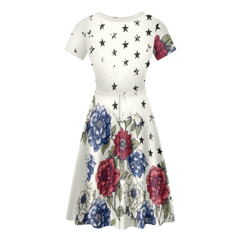 Image of Irisjudy T Shirt Dress for Women Short Sleeve Girls Short Sleeve Dress Plus Size, O Neck Knee Length Midi Dress for Ladies
