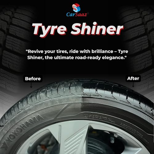 Image of CAR SAAZ Tyre Shiner 100ml | Car & Bike Tire Polish for Instant Shine | Prevents Fading and Cracking of Tyres | Shine & Protects | Non-Greasy, Long Lasting, Deep Gloss | Tyre Dresser Polish (100ml)