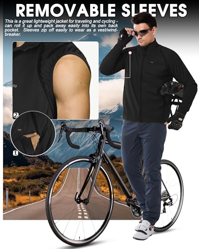 Image of 33,000ft Men's Cycling Jacket Long Sleeve, Waterproof Running Bike Vest Outerwear Reflective Windproof Sleeveless Jacket