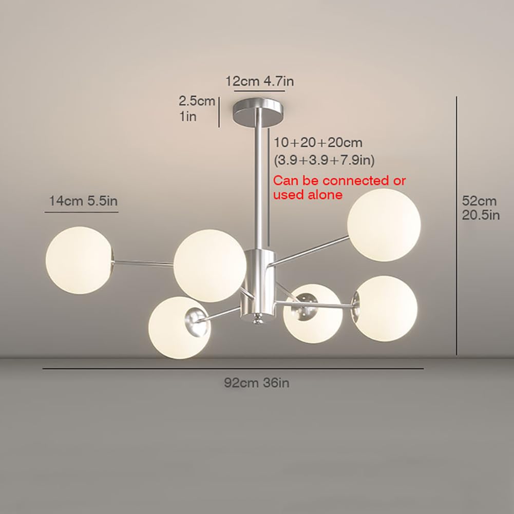 Lampadario Moderno a Sfera in Vetro, Illuminazione a Sospensione con Finitura cromata, plafoniera per Interni E27 per Cucina, Sala da Pranzo, Camera da Letto(6 Lights, Chrome)