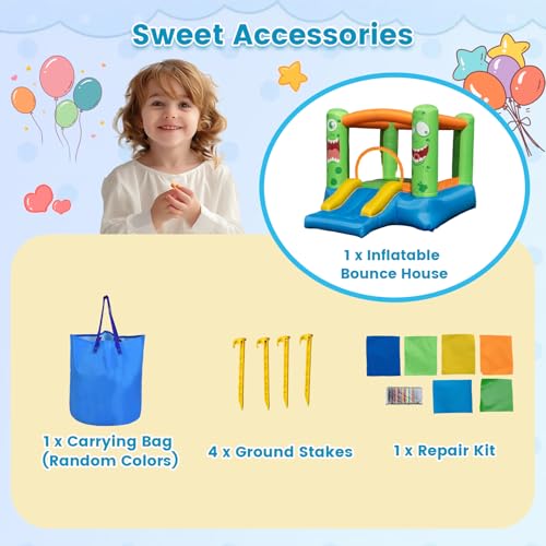 COSTWAY Kids Bouncy Castle, Inflatable Bouncer House with Slide, Jumping Area and Carrying Bag, Blow Up Jumper for Indoor Outdoor (Big Mouth) - Image 8