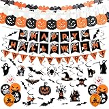 TOEKSIX Halloween Decorations Indoor Set – Reusable Happy Halloween Banner, Bunting Garland, Trick or Treat Sign with Spooky Hanging Decorations for Party, Home & Office
