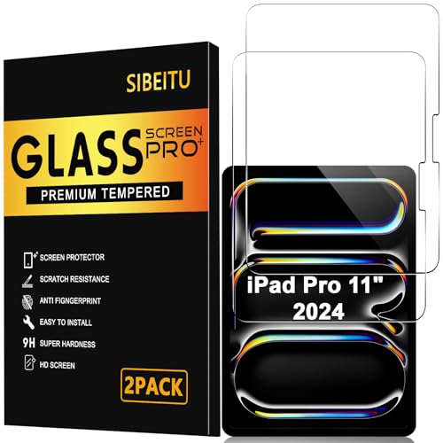 SIBEITU Screen Protector for iPad Pro 11 Inch 2024 Model M4, 2 Pack iPad Pro 5th Generation Tempered Glass Film, 9H Hardness HD Clear Compatible Face ID & Case Friendly for iPad Pro 11" 5th Gen
