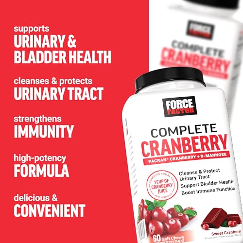 image for FORCE FACTOR Cranberry Soft Chews, Cranberry Supplement with D Mannose