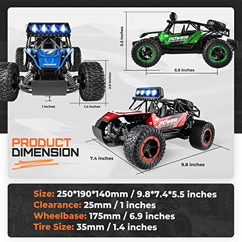 BEZGAR TB141 Remote Control Cars - 1:14 Scale RC Car, 2WD 20KM/H All-Terrains Toy Off Road Vehicle Monster Truck with Two Rechargeable Batteries for Boys Kids Adults and Girls, Red - Image 3