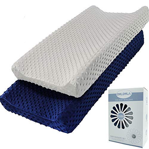 Image of Owlowla Changing Pad Cover, Soft Minky Dots Changing Table Sheets for Baby Boy and Girl 2Pack (Grey/Navy)