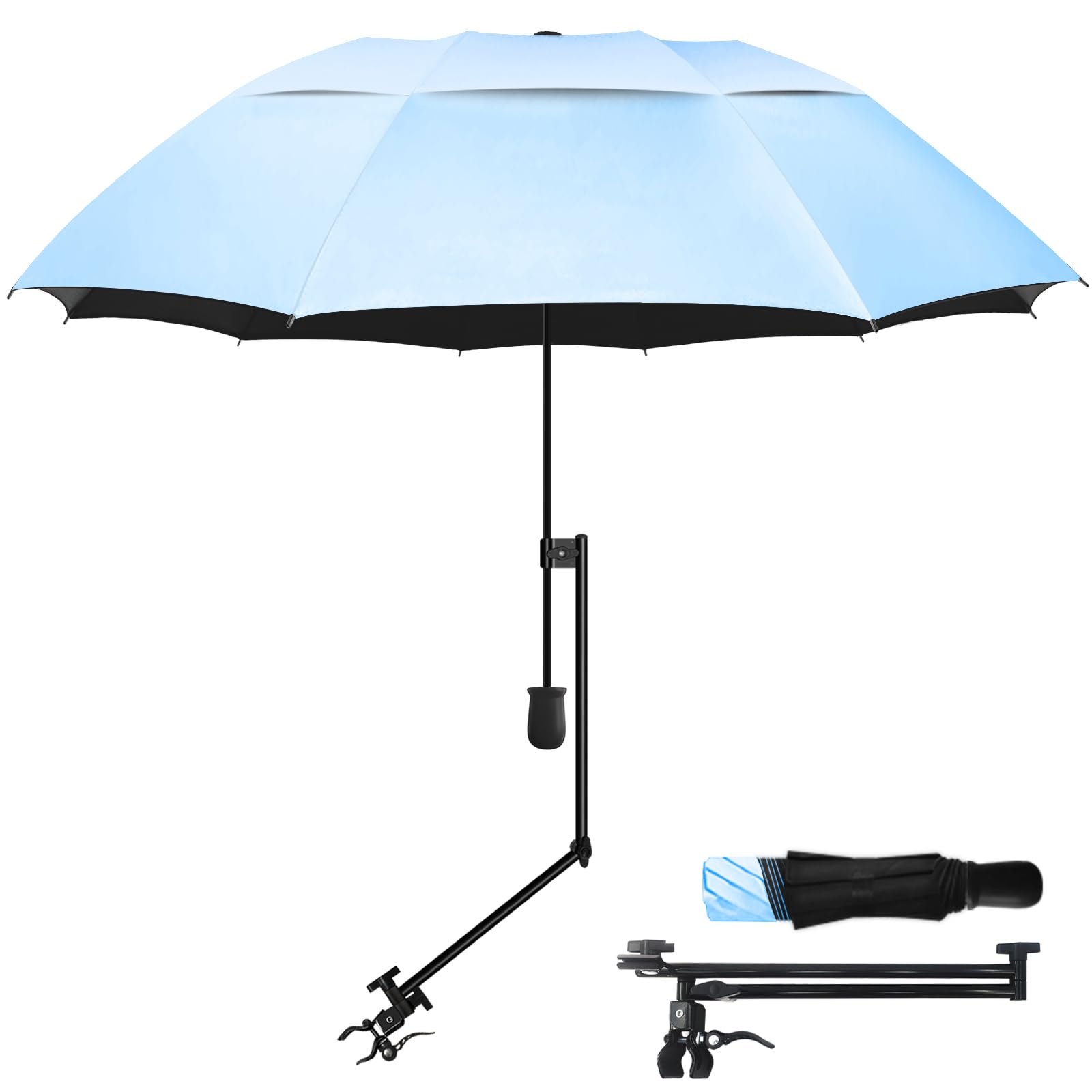 HOBVO UPF 50+ Golf Umbrella with Adjustable Universal Clamp,Portable Umbrellas for Rain,Beach Umbrella with clamp for Beach Chair,Golf Cart, Stroller,Fishing,Patio,Manual Open & Close