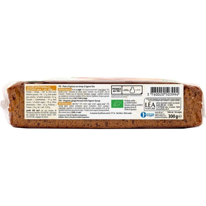 JARDIN BIO ÉTIC PAIN D'ÉPICE AU SIROP D'AGAVE 300G - JARDIN BIO ETIC - LOT DE 4 - Offre Special