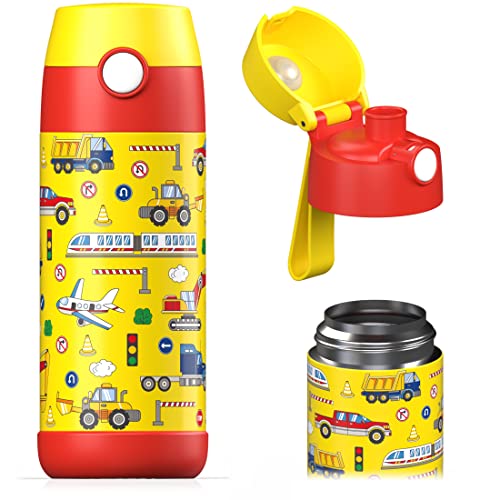 Jarlson® Borraccia Termica Bambini 350ml MALI [SENZA BPA e FTALATI] - Bottiglia Acciaio Inox - Termos per Acqua per Bambino e Bambina - Mantiene Freddo - Ideale per Scuola, Sport e Viaggi (Veicoli)