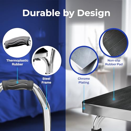 JJ CARE Step Stool with Handle for Elderly (300 lbs. Capacity), Adjustable Step Stools for Adults with Handrail, Non-Slip Heavy Duty Height Adjustable and Steel Frame Platform for high beds