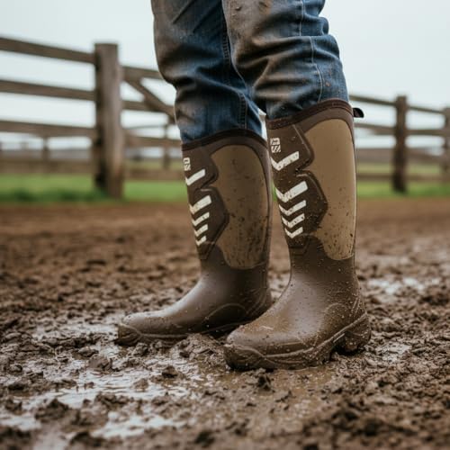 Image of WOVENPAK Rubber Boots for Men, Mens Boots Waterproof Insulated Hunting Boots with Steel Shank, Neoprene Rubber Work Mud Boots Outdoor All Season, Size 6-13