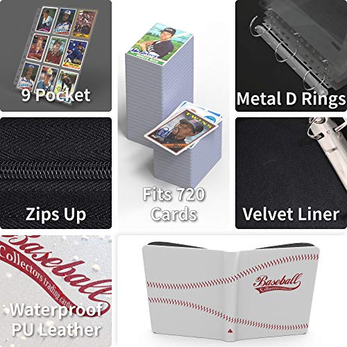 Rayvol Baseball Card Binder For Trading Cards, 9 Pocket Card Binder Fit 720 Cards Includes 40 Pages, 3 D-Ring Album For Tcg Collection Storage #TOP1