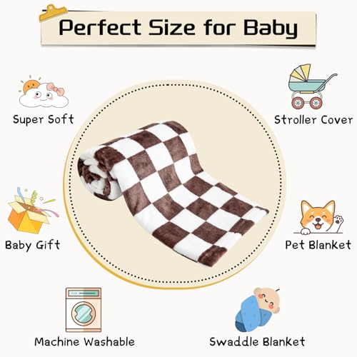 Image of Yurhap Checkered Baby Blanket Fleece Baby Blankets Neutral for Boys Girls, Super Soft Warm Lightweight Infant Toddler Newborn Receiving Gifts for Crib Stroller, 30x40 Inch, Brown