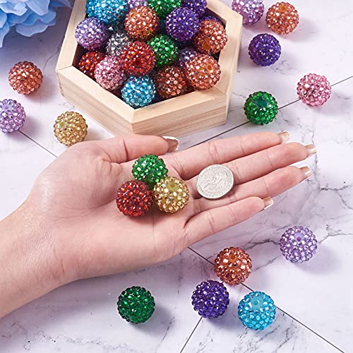 Beadthoven 100Pcs 20Mm Mixed Color Round Disco Ball Beads Crystal Resin Rhinestone Pave Acrylic Chunky Beads Loose Spacer Charms For Diy Jewelry Making #TOP3
