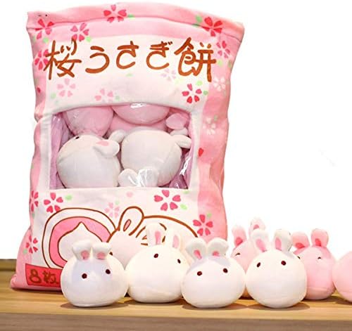 Weikap Rabbit Bunny Plush Toy Plushie Stuffed Animals Doll Baby Kids Cute Bag of Cherry Blossom Bunnies Plush Toy Soft Throw Pillow Stuffed Animal Toys Creative Gifts Room Decor