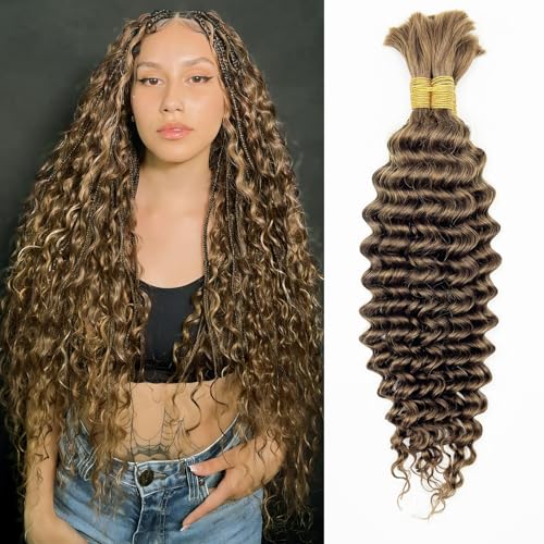 YEECHAEN Human Braiding Hair Deep Wave Bulk Human Hair for Braiding No Weft (1 Pack-2 Bundles-100g) Human Braiding Hair for Boho Braids (30#, 20INCH)