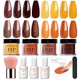 AZUREBEAUTY 4 Colors Dip Powder Nail Kit Starter - All Seasons Series, Fall Autumn Gold Yellow Green Colors Dipping Powder Liquid Set with Base/Top Coat for Nails Art Manicure Gift Beginner DIY Salon