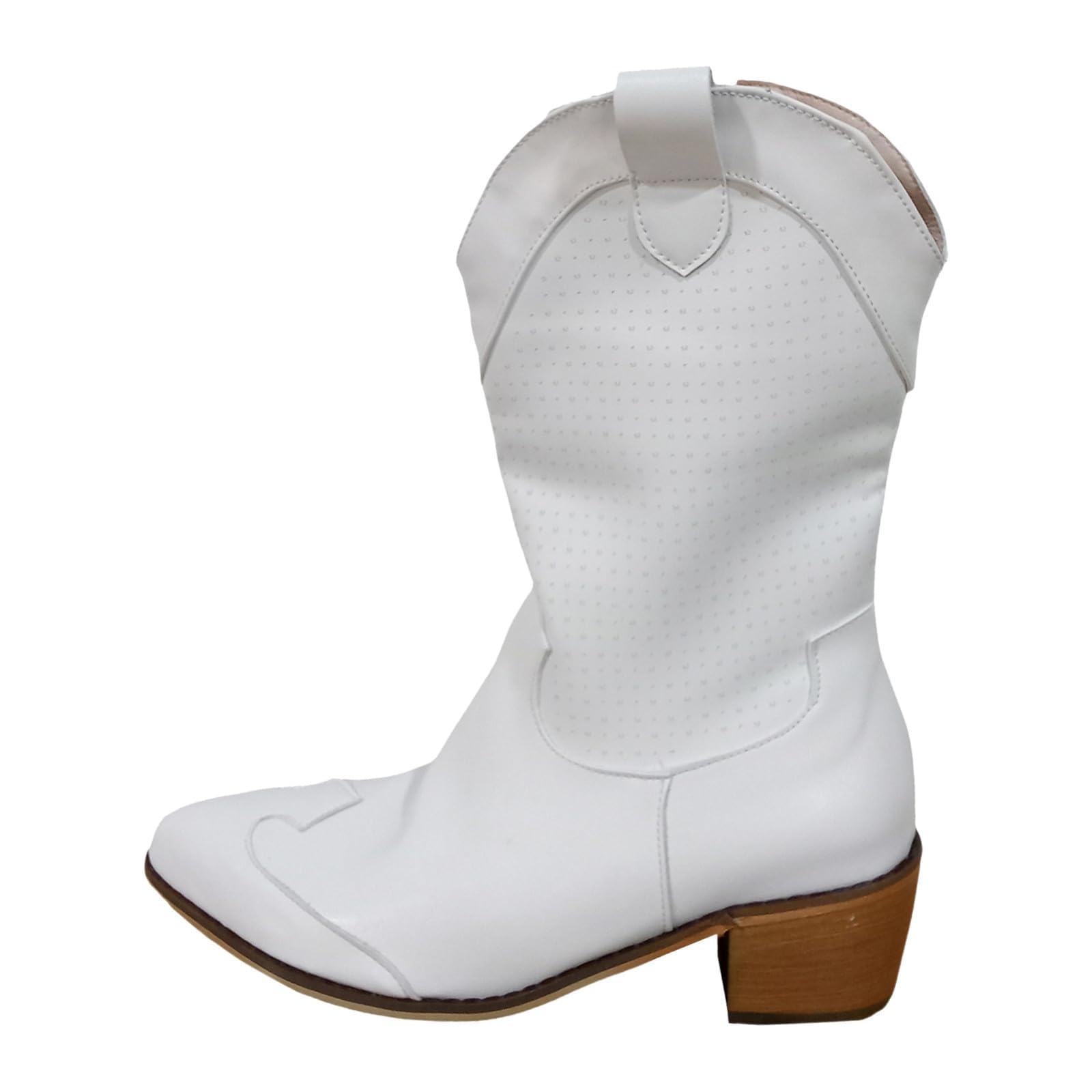 Womens Western Cowgirl Boots Fashion Side Mesh Hollow Out Knee High Boots Casual Ankle High Chunky Pump Heel