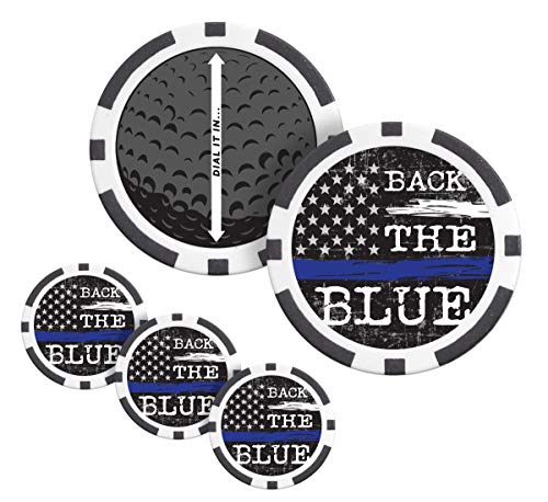 Police Golf Ball Markers | Police Theme Golf Poker Chips (4) with Speed Dial. (BLK-Back)