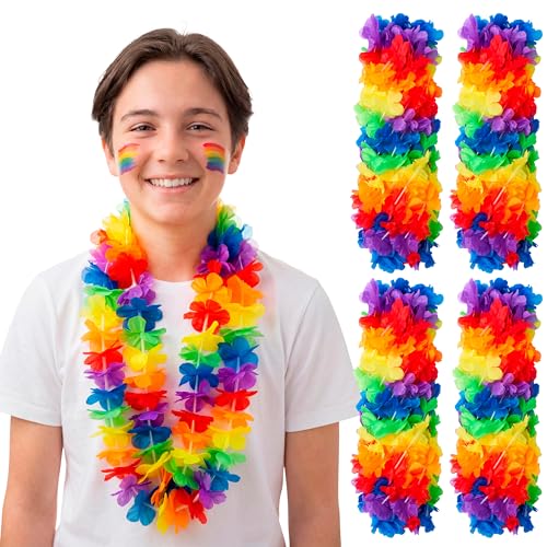 JOYIN 72 Pcs Colorful Flower Leis Bulk, Pride Rainbow Leis, Artificial Flower Neck Loops Hawaiian Necklaces, Pride Accessories Decor, LGBTQ+ Lei for Parades, Party