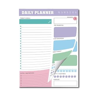 Mekycro Daily Planner Notepad, Pastel Tear-Off Day Organizer - 60 Pcs