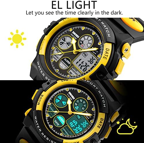 Kids Watch Acemall 50M Waterproof Wrist Watches with Alarm, EL Film, Stopwatch, LED Digital Watch Gifts for 5-18 Year Old Boys Girls Kids Children Teen Junior (Blue)