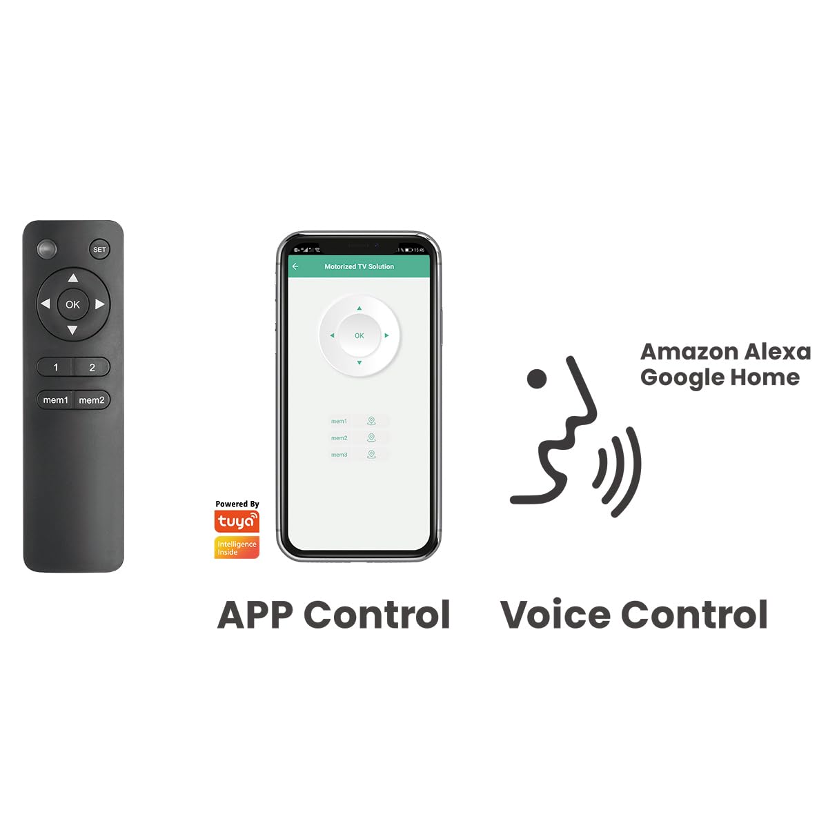 my wall Motorisierter TV Deckenhalter - HL48ML, Smart Home, Alexa und Google Home Kompatibel, Sprachsteuerung, TV Deckenhalterung elektrisch, Klappbar, Schwenkbar, Fernbedienung oder App Steuerung