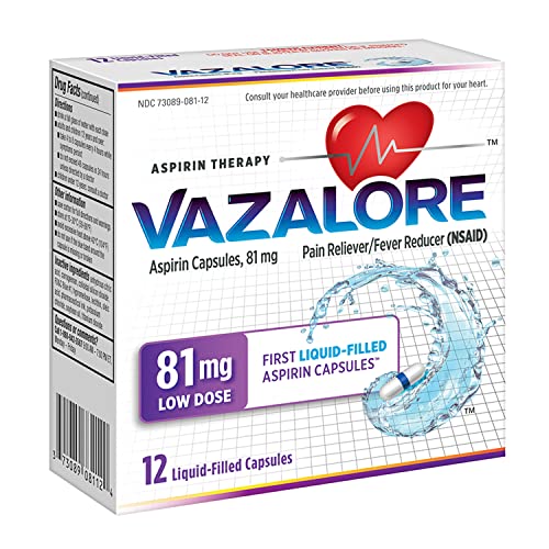 VAZALOREâ„¢ Aspirin 81mg for Adults | Low Dose Aspirin Heart Therapy | Liquid-Filled Capsules to Help Protect Stomach | Pain Relief | 12 Count