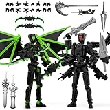 KAMOVNY T13 3D Action Figures 2PCS Set, Pre-Assembled Multi-Jointed Robot with Interchangeable Parts, 3D Printed Collectible Model Toy for Gamers & Desktop Decoration (Black Green and Black)