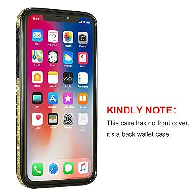 UEEBAI Case for iPhone Xs Max, Premium Glitter PU Leather Case Back Wallet Cover [Two Magnetic Clasp] [Card Slots] Stand Function Durable Shockproof Soft TPU Case for iPhone Xs Max - Gold