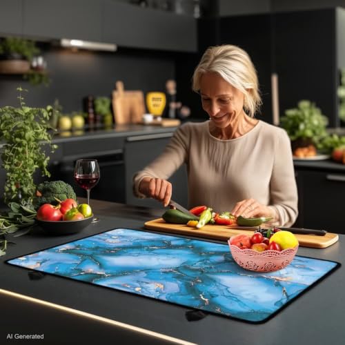 Image of Electric Stove Top Cover Induction Stove Top Protector Heat Resistant Universal Cooktop Mat for Glass Ceramic Stove Top Kitchen Accessories, 29 x 21 Inch, Blue Golden Marble
