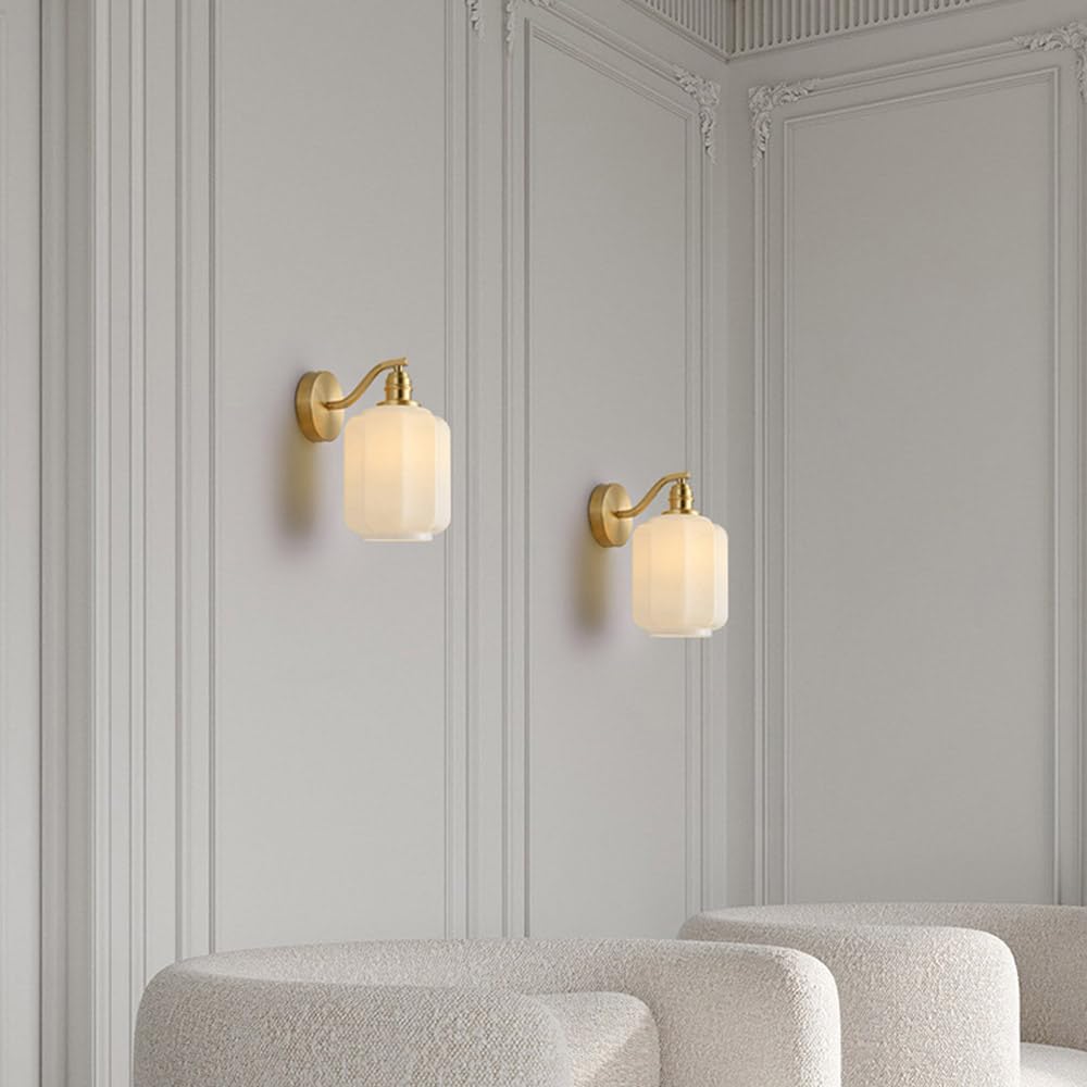 Applique da parete moderna della metà del secolo con paralume in vetro bianco latte, luci cablate da parete per interni per camera da letto, soggiorno e corridoio
