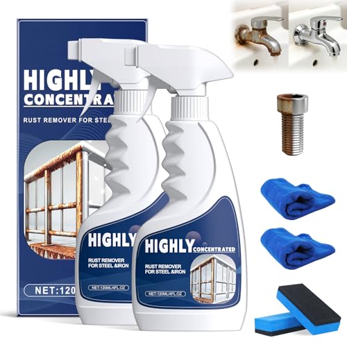 2Pcs Heavy Duty Rust Removal for Metal Highly Concentrated Steel Rust Remover Powerful Rust Stain Remover Multipurpose Rust Remover Spray for Various Metals Furniture Stainless Steel Automotive Parts