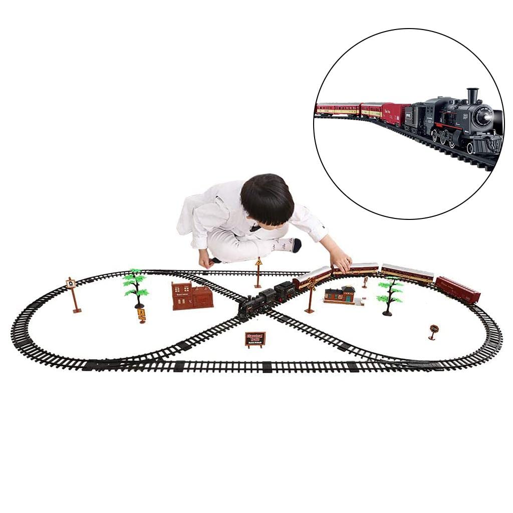 Set di Trenino Elettrico Giocattolo per Bambini E Bambine con Luci E Suoni, Kit Ferroviario con, Vagoni E Regalo di Compleanno, Vapore Nero