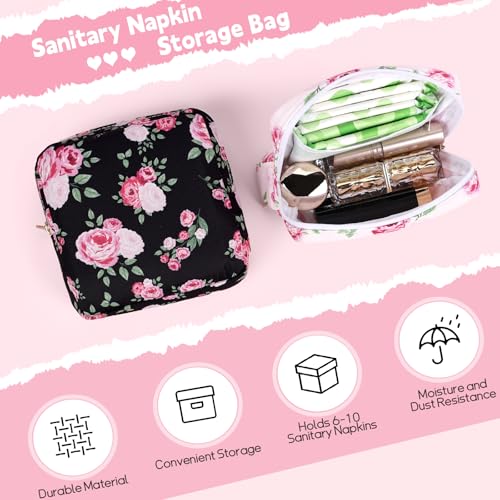 Image of Sanitary Pad Storage Bag Portable Period Bag for Teen Pads /Sanitary Napkins /Small Tampons, Sanitary Napkin Storage Bag First Period Gifts for Teen Girls (Pink Rose Bowknot)