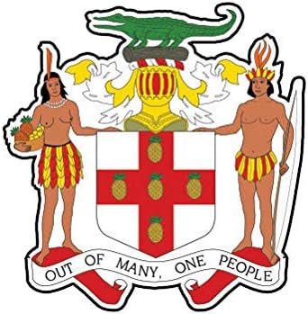 MAGNET Jamaican Coat Of Arms Jamaica Flag Jam Jm Magnetic Vinyl Car Fridge Sticks to any Metal Surface 5″