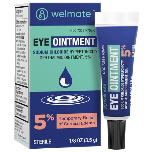 WELMATE - Eye Ointment (1 Tube) - Sodium Chloride Hypertonicity Ophthalmic Ointment 5% - Relief of Corneal Edema Symptoms - Lanolin & Mineral Oil - Sterile - Travel Size - Eye Care - 1/8 oz (3.5g)