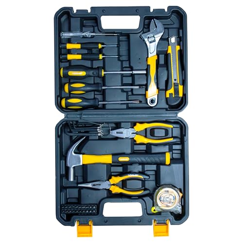 iBELL VORMIR Hand Tool Kit VR TK32, 40-Piece Set, Professional Hand Tools, Durable Chrome Finish, Screwdrivers, Hammer, Wrenches, Pliers, Knife, Measuring Tape, Portable Plastic Toolbox Case
