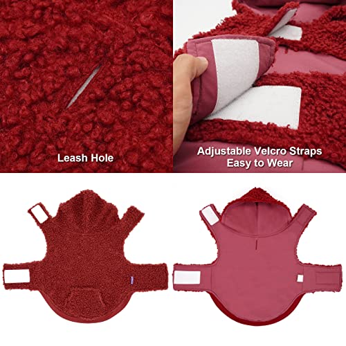 Cyeollo Dog Hoodie Waterproof Coat For Dogs Windproof Sherpa Cozy Winter Clothes Cold Weather Coats With Pocket Reversible Sweatshirt Fuzzy Winter Vest For Small Dogs Pet Apparel, Wine Red Medium #TOP2